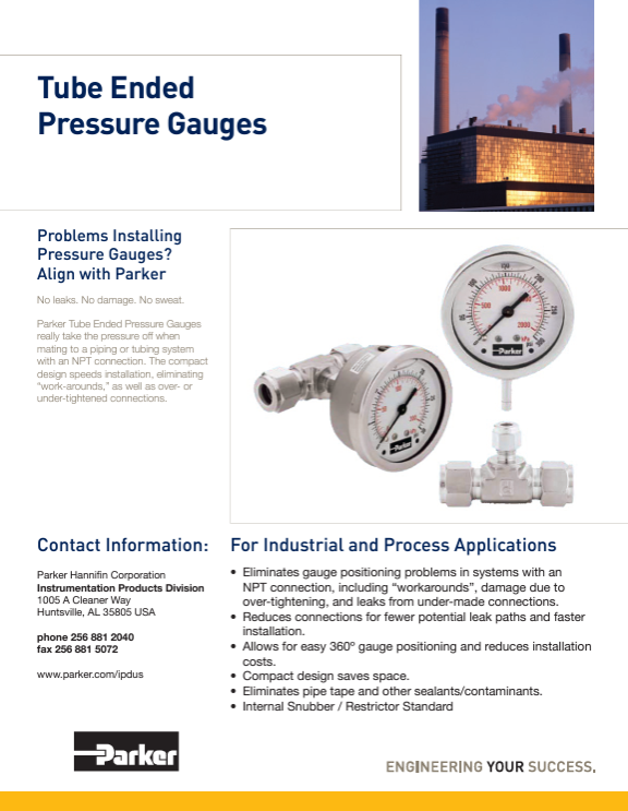 Parker Pressure Gauges Catalog Cover